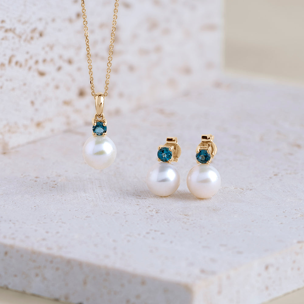 135E1817-01-9K-Gold-Pearl-and-Round-London-Blue-Topaz-Earrings