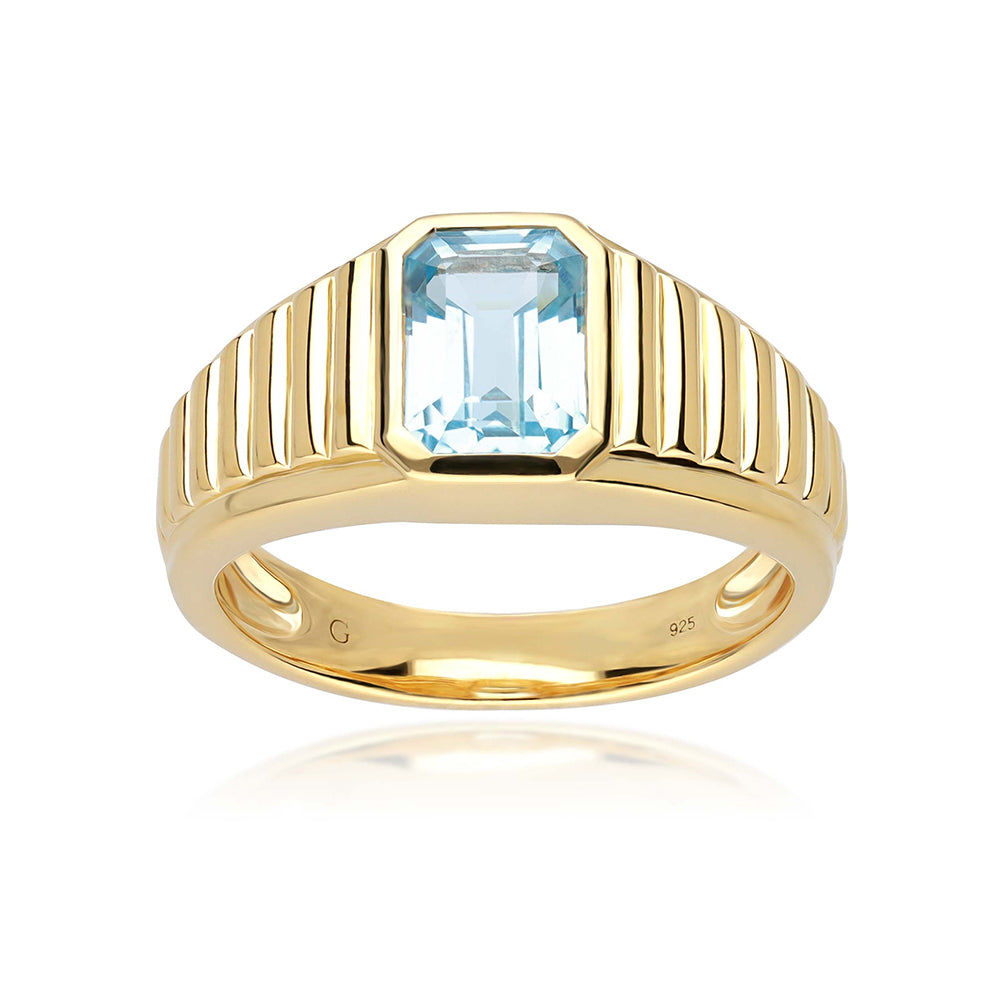 925 Yellow Gold Plated Sterling Silver Blue Topaz Vintage-style Signet Ring