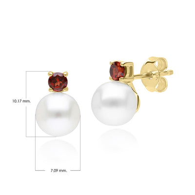 135E1817-02-9K-Gold-Pearl-and-Round-Garnet-Earrings