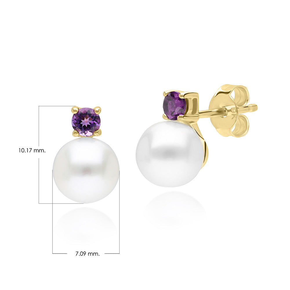 135E1817-03-9K-Gold-Pearl-and-Round-Amethyst-Earrings