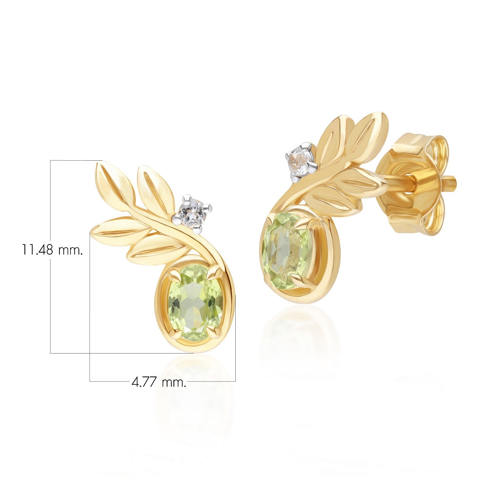 O Leaf 9K Yellow Gold Peridot & Topaz Stud Earrings