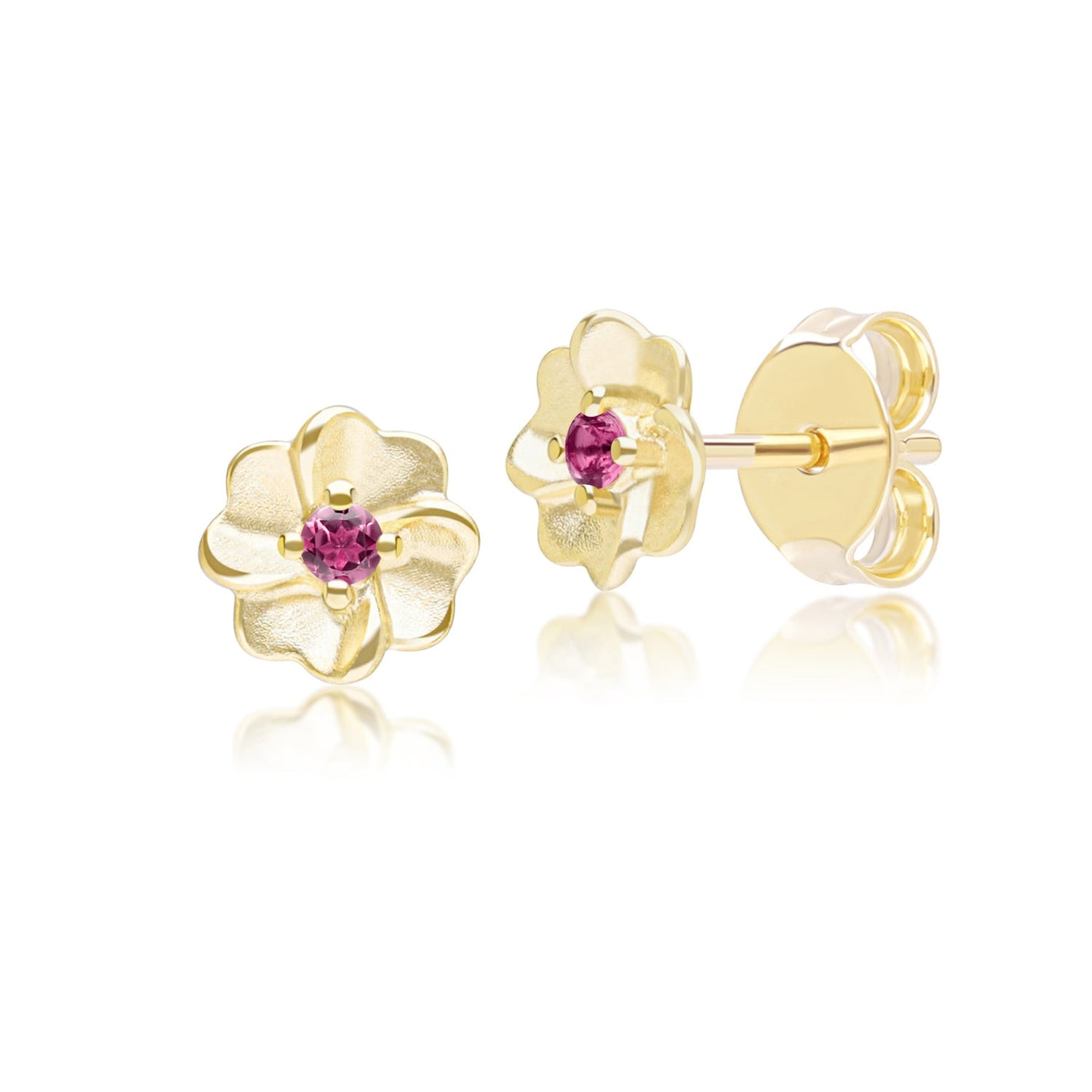 9K-Yellow-Gold-Pink-Tourmaline-Bloom-Floral-Stud-Earrings