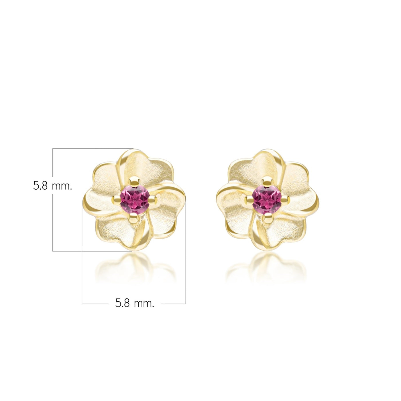 9K-Yellow-Gold-Pink-Tourmaline-Bloom-Floral-Stud-Earrings