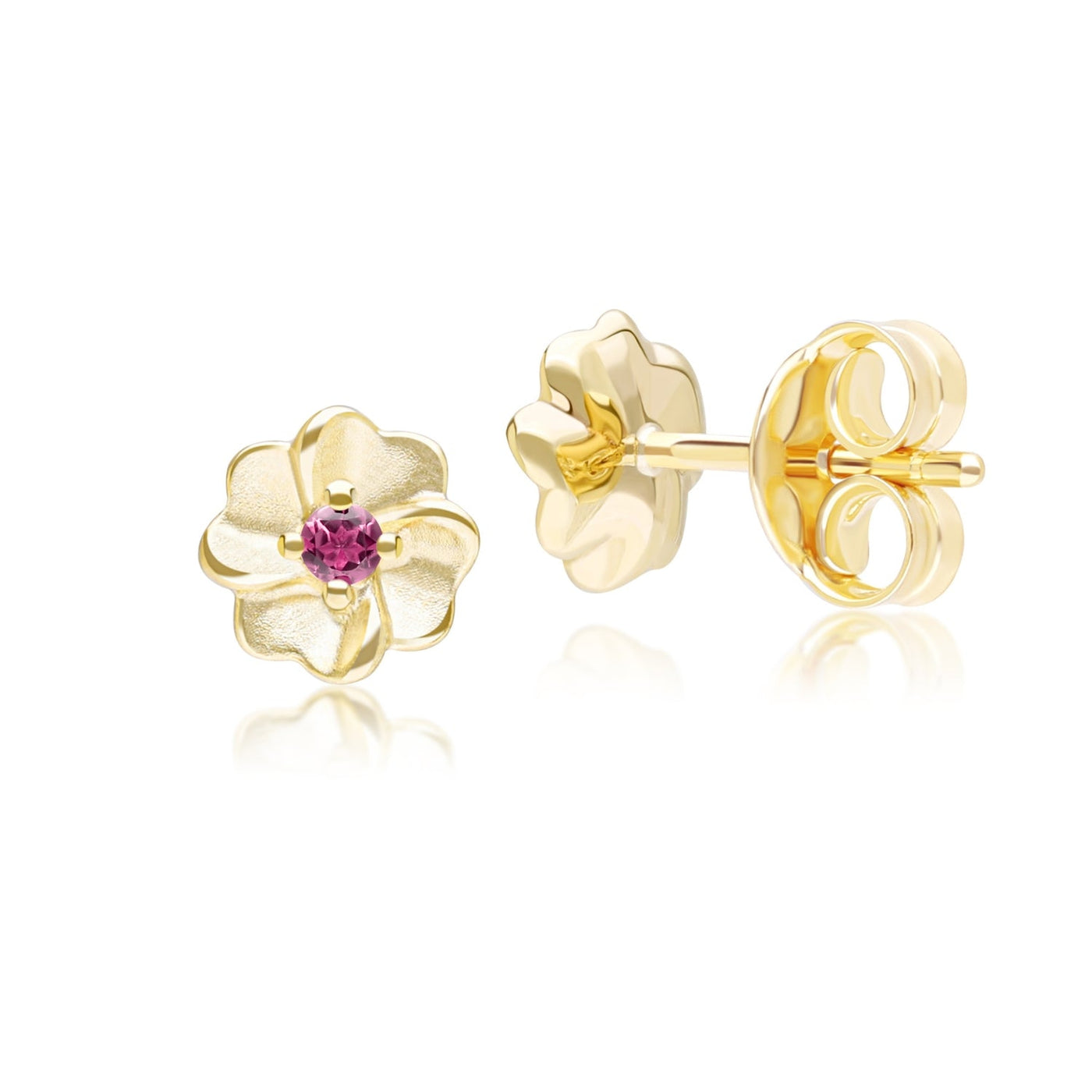 9K-Yellow-Gold-Pink-Tourmaline-Bloom-Floral-Stud-Earrings