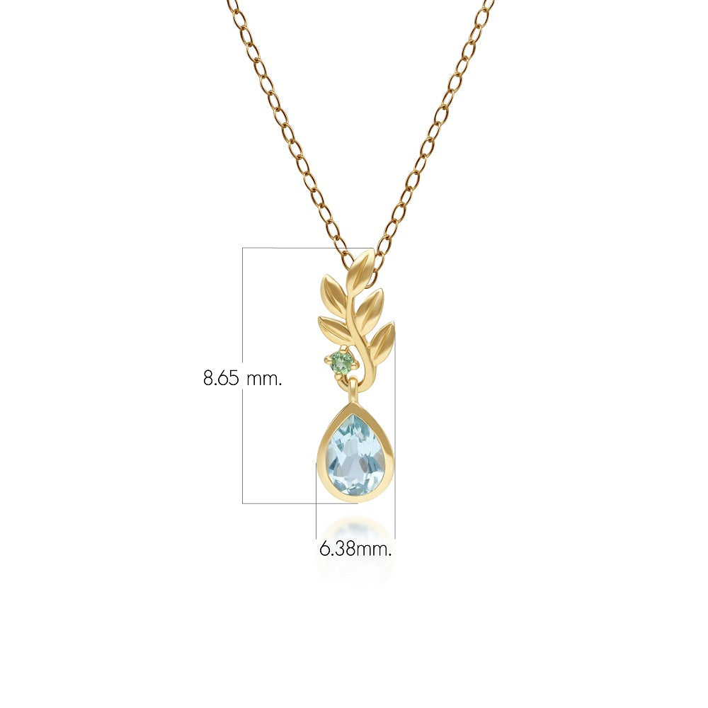 O Leaf จี้สร้อยคอทองคำ 9K ประดับด้วยบลูโทแพซ (Sky Blue Topaz) และซาโวไรท์ (Tsavorite) ดีไซน์กิ่งใบมะกอก