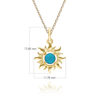 Gold Turquoise December Birthstone Sunburst Pendant