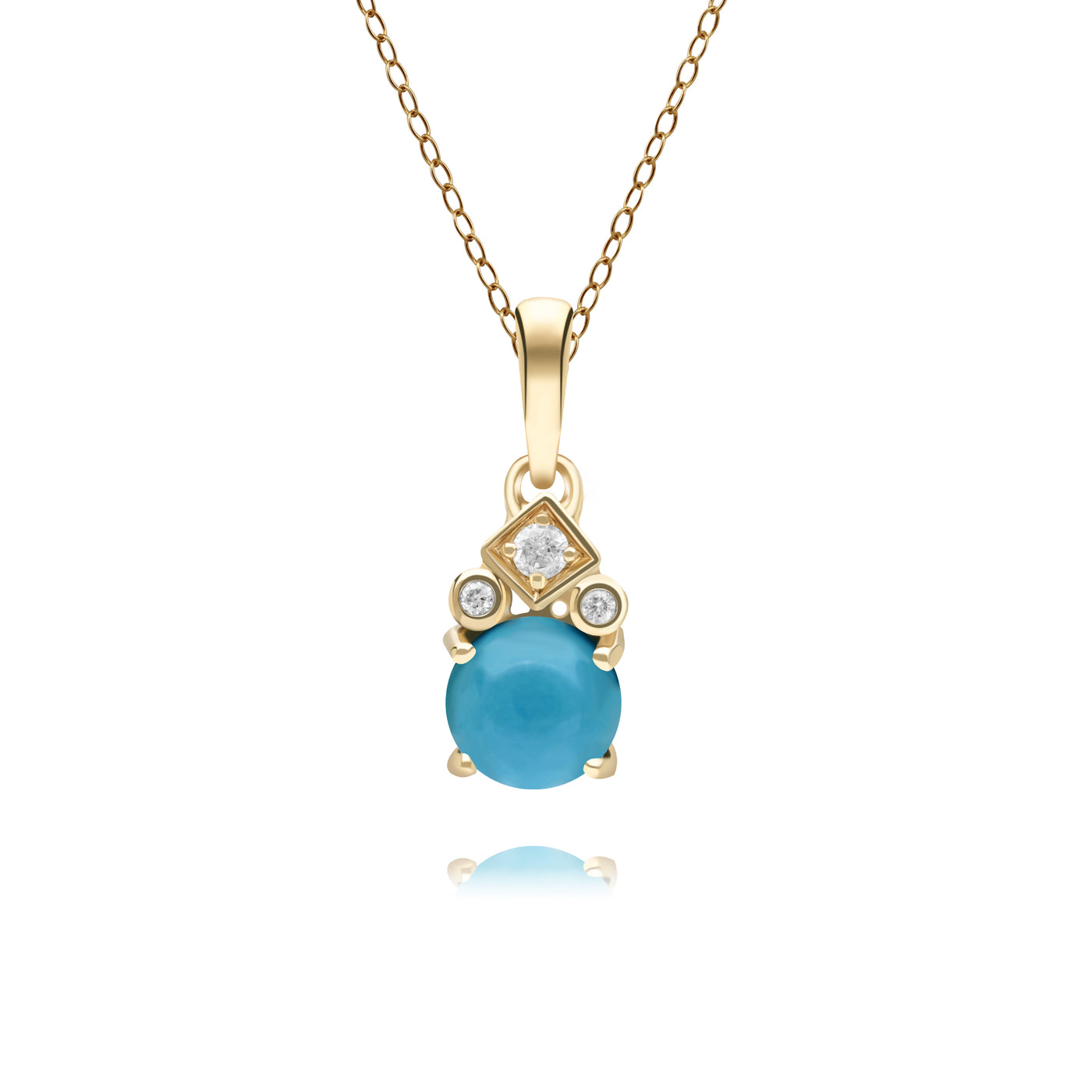 9K Gold Classic Round Turquoise Four Claws & Diamond Pendant (Chain sold separately)