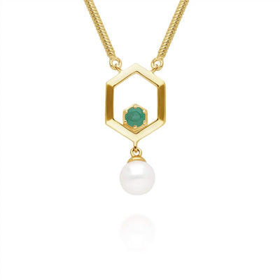 270N0358-03-Silver-Pearl-and-Emerald-Hexagon-Drop-Necklace