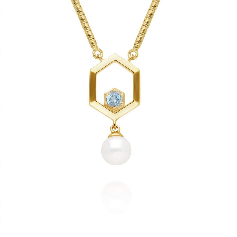 270N0358-05-Silver-Pearl-and-Aquamarine-Hexagon-Drop-Necklace