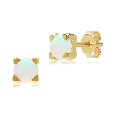 Gold Opal Four Claws Stud Earrings
