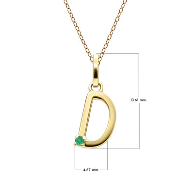 Initial Letter: Pendant In 9K Yellow Gold with Emerald (Chain Sold Separately)