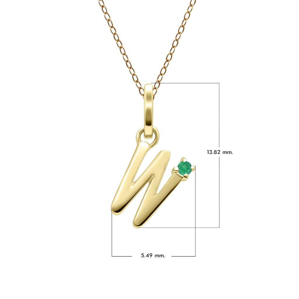 Initial Letter: Pendant In 9K Yellow Gold with Emerald (Chain Sold Separately)