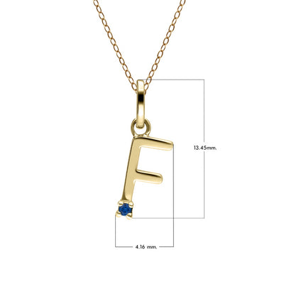 Initial Letter: Pendant In 9K Yellow Gold with Blue Sapphire (Chain Sold Separately)