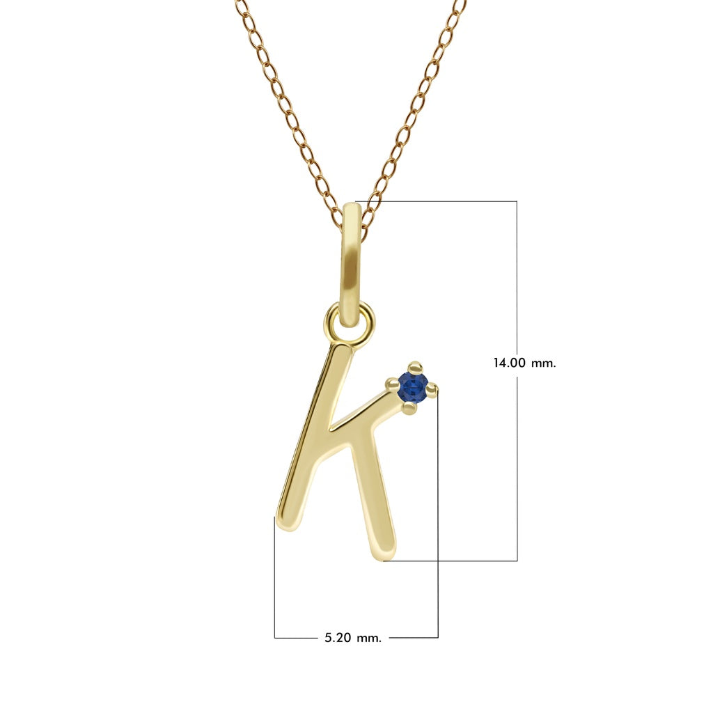 Initial Letter: Pendant In 9K Yellow Gold with Blue Sapphire (Chain Sold Separately)