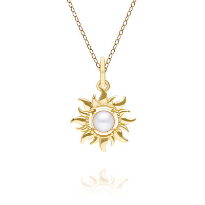 Gold Pearl June Birthstone Sunburst Pendant