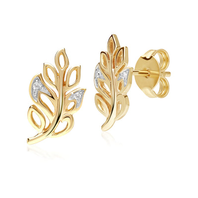 9K Yellow Gold Diamond Olive Stud Earrings