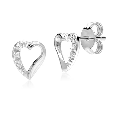 9K White Gold Diamond Heart Stud Earrings