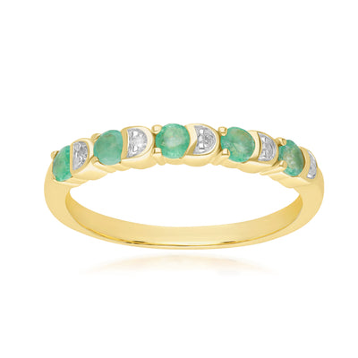 253R7009-02_1_925 Yellow Gold Plated Sterling Silver Round Emerald & Diamond Stack Ring