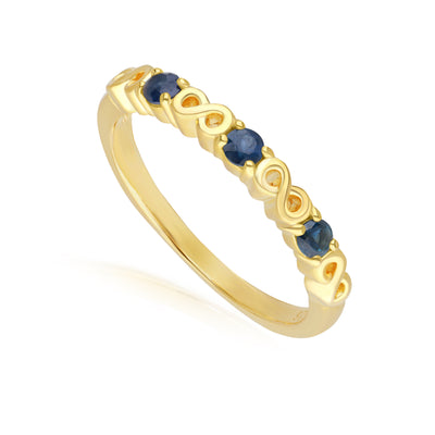 253R7010-03_2_925 Yellow Gold Plated Sterling Silver Round Blue Sapphire Infinity Stackable Ring