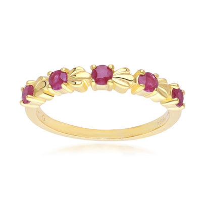 253R7012-01_1_925 Yellow Gold Plated Sterling Silver Round Ruby Wave Stackable Ring