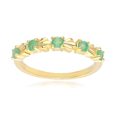 253R7012-02_1_925 Yellow Gold Plated Sterling Silver Round Emerald Wave Stackable Ring