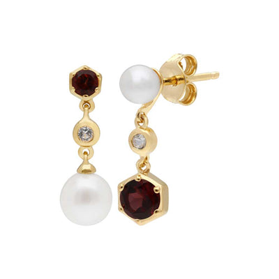 925 Sterling Silver Pearl, Gernet and Topaz Earrings