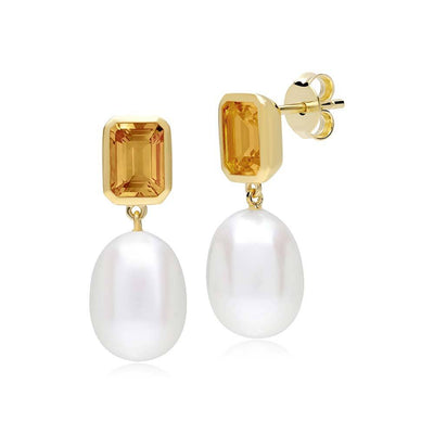 925 Sterling Silver Citrine and Pearl Dangle Drop Earrings