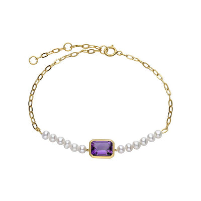925 Sterling Silver Amethyst and Pearl Bracelet