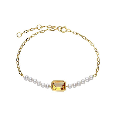 925 Sterling Silver Citrine and Pearl Bracelet