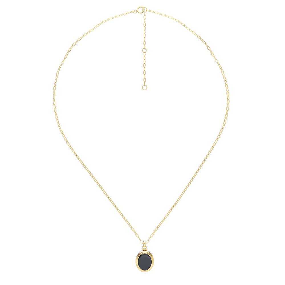 270N0389-02 Silver oval black onyx locket pendant necklace