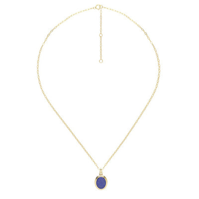 270N0389-03 Silver oval lapis lazuli locket pendant necklace