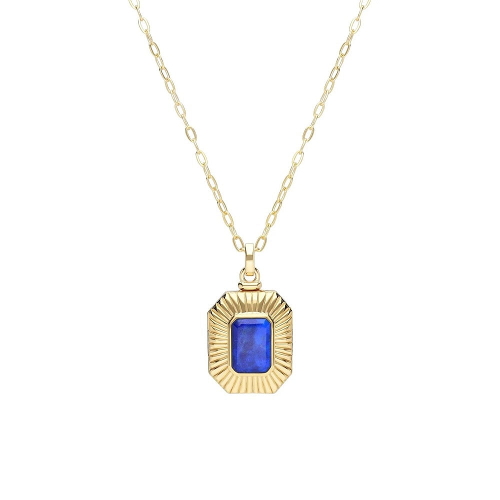 270N0390-03 Silver lapis lazuli octagon locket pendant necklace
