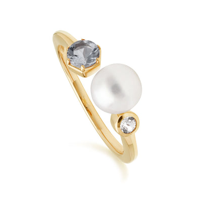 925 Sterling Silver Pearl, Aquamarine and Topaz Ring