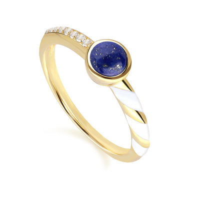 925 Sterling Silver Lapis Lazuli and Colorless Topaz Ring
