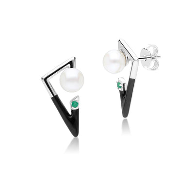 925 Sterling Silver Emerald and Pearl Earrings