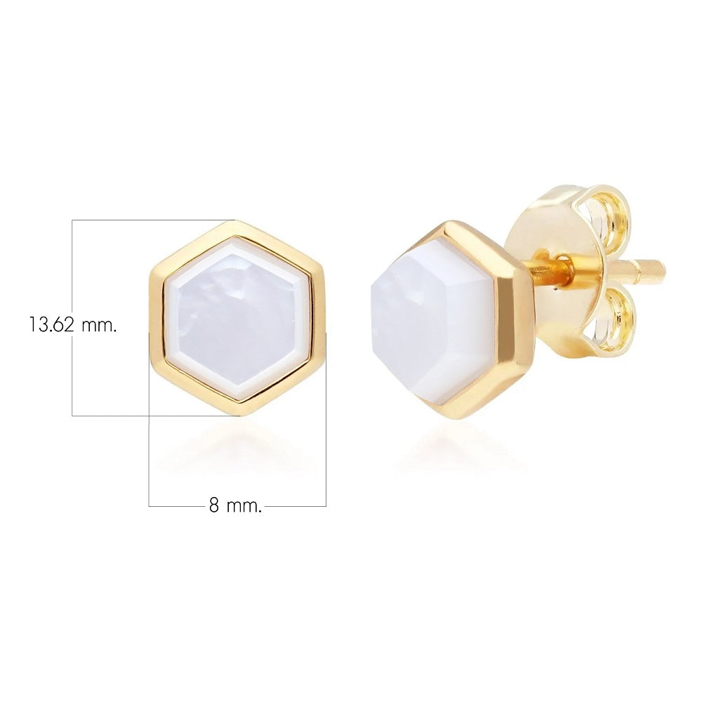 271E0222-03 Silver mother of pearl hexagon stud earrings