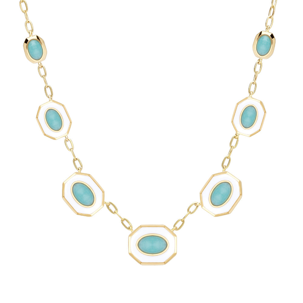 925 Sterling Silver Enamel and Amazonite Necklace