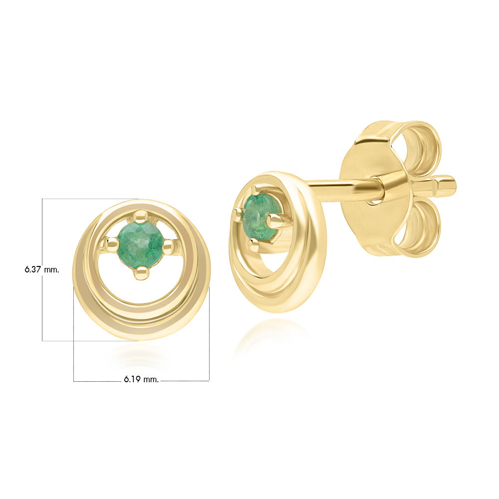 9K Gold Emerald Open Circle Round Stud Earrings