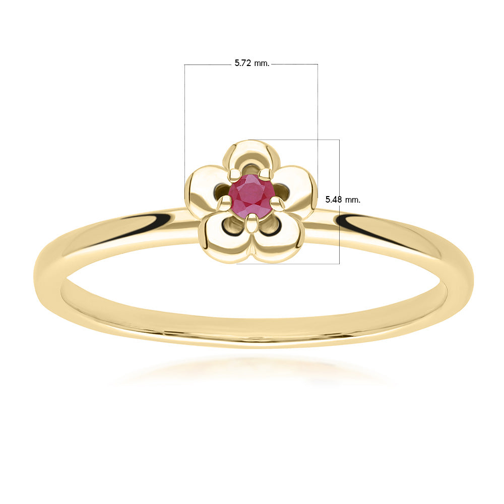 แหวนทองคำ 9K ประดับทับทิม (Ruby) ดีไซน์ดอกไม้ 5 กลีบ
