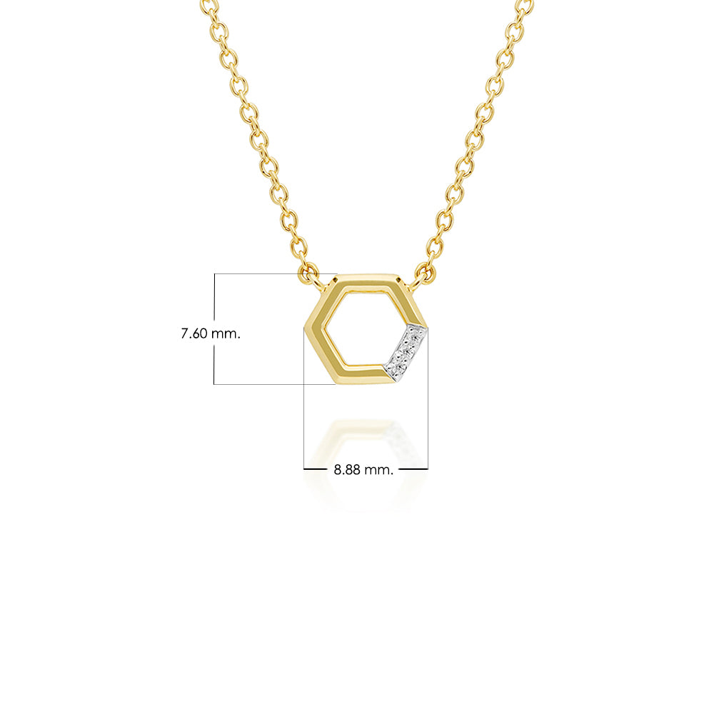 9K Yellow Gold Diamond Hexagon Necklace