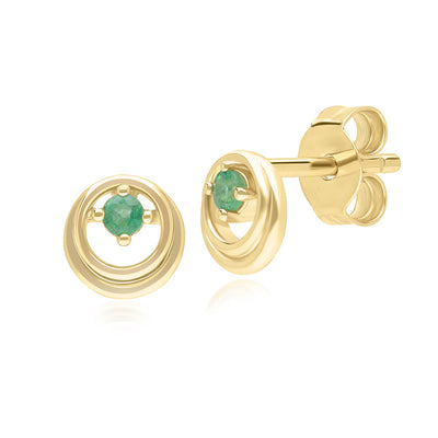 9K Gold Emerald Open Circle Round Stud Earrings 135E1830-03