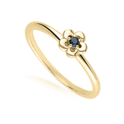 9K Gold Round Blue Sapphire Five Petal Flower Ring 135R2061-01_2