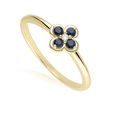 9K Gold Round Blue Sapphire & Diamond Classic Flower Ring 135R2074-01_2