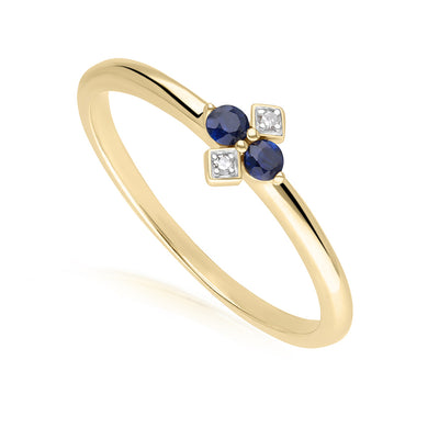 9K Gold Round Blue Sapphire & Rhombus Style Diamond Ring 135R2073-01_2