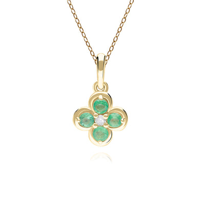 9K Gold Round Emerald & Diamond Classic Flower Pendant (Chain sold separately) 135P2114-02