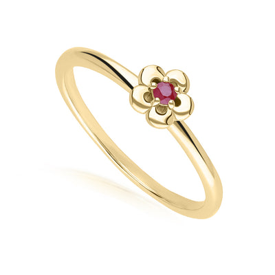 9K Gold Round Ruby Five Petal Flower Ring 135R2061-02_2