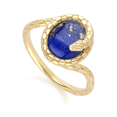 The Ruler Sterling Silver 925 Oval Lapis Lazuli Winding Snake Ring